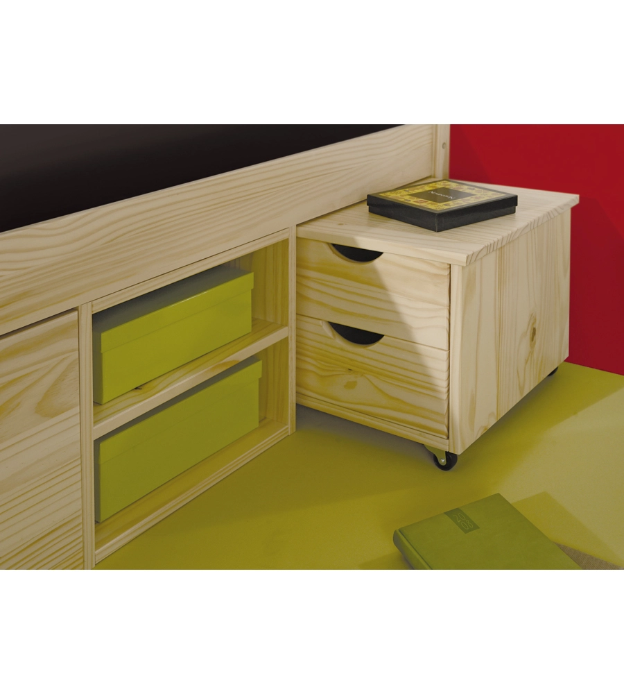 Letto matrimoniale con contenitori e comodini estraibili con ruote  "Claas" color legno 180x200 cm